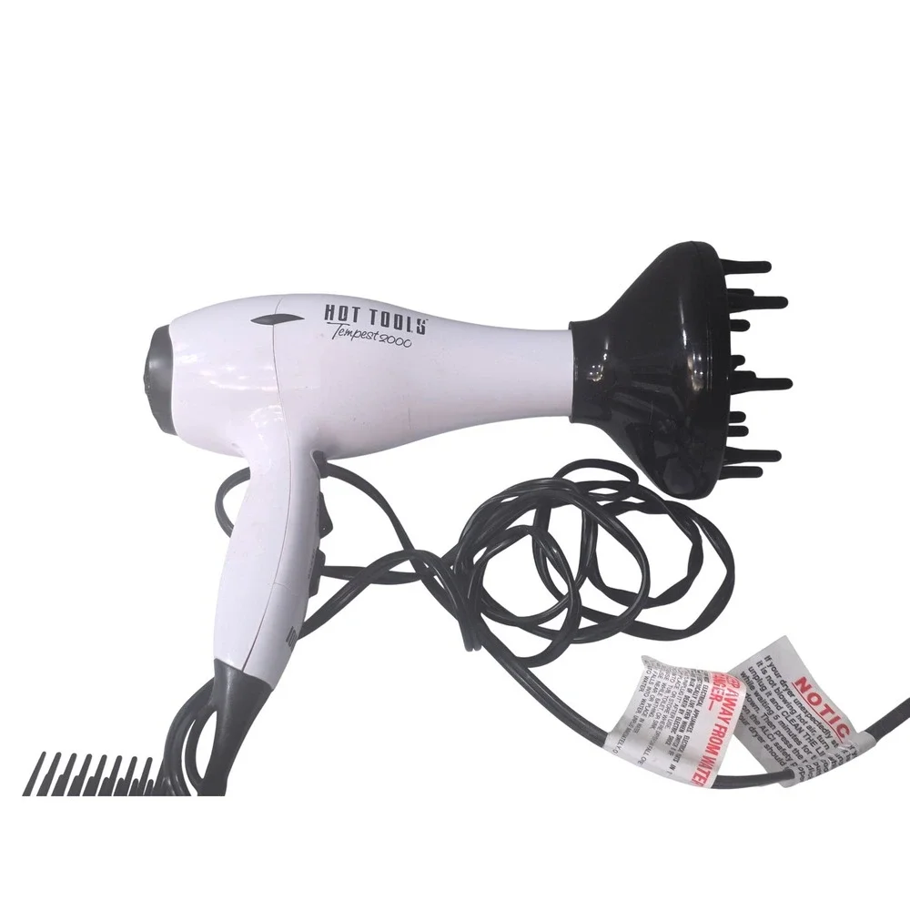 Hot Tools Tempest 2000 Ionic Hair Dryer White‎ HTBW04 with 3 Attachments